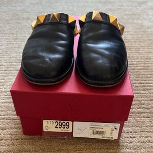 Valentino Garavani Black Slides with Gold Studs